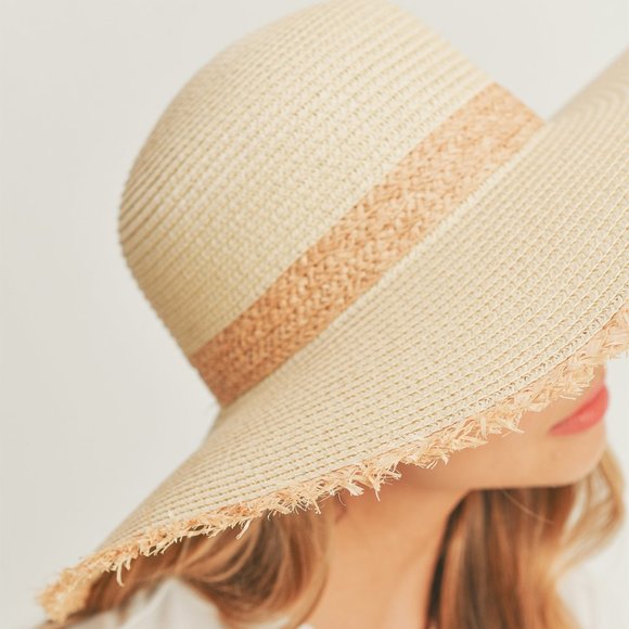 Frayed edge Straw Floppy Hat - Picture 2 of 7